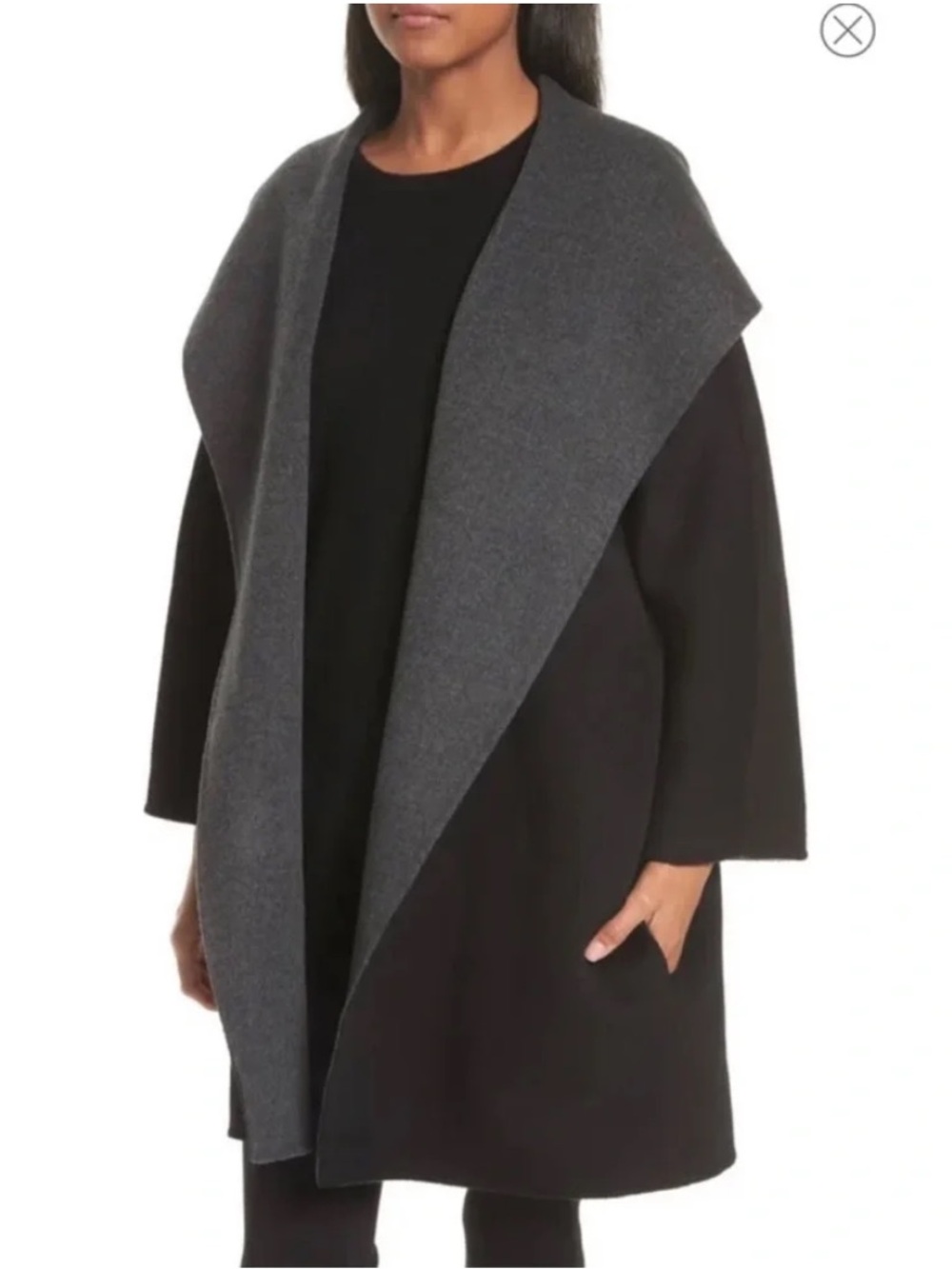 Vince reversible wool Gray & Black Open Front Shawl Collar Coatigan Sweater